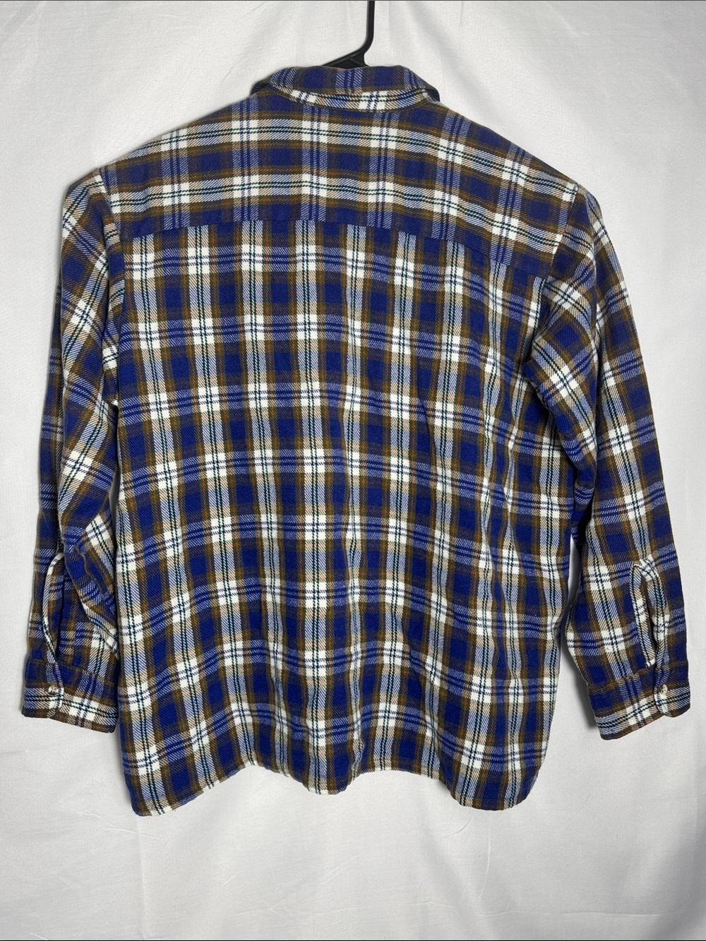 Manhattan Big Man Vintage 1990s Plaid Button-Down Shirt in Blue and Brown XL - Picture 6 of 7